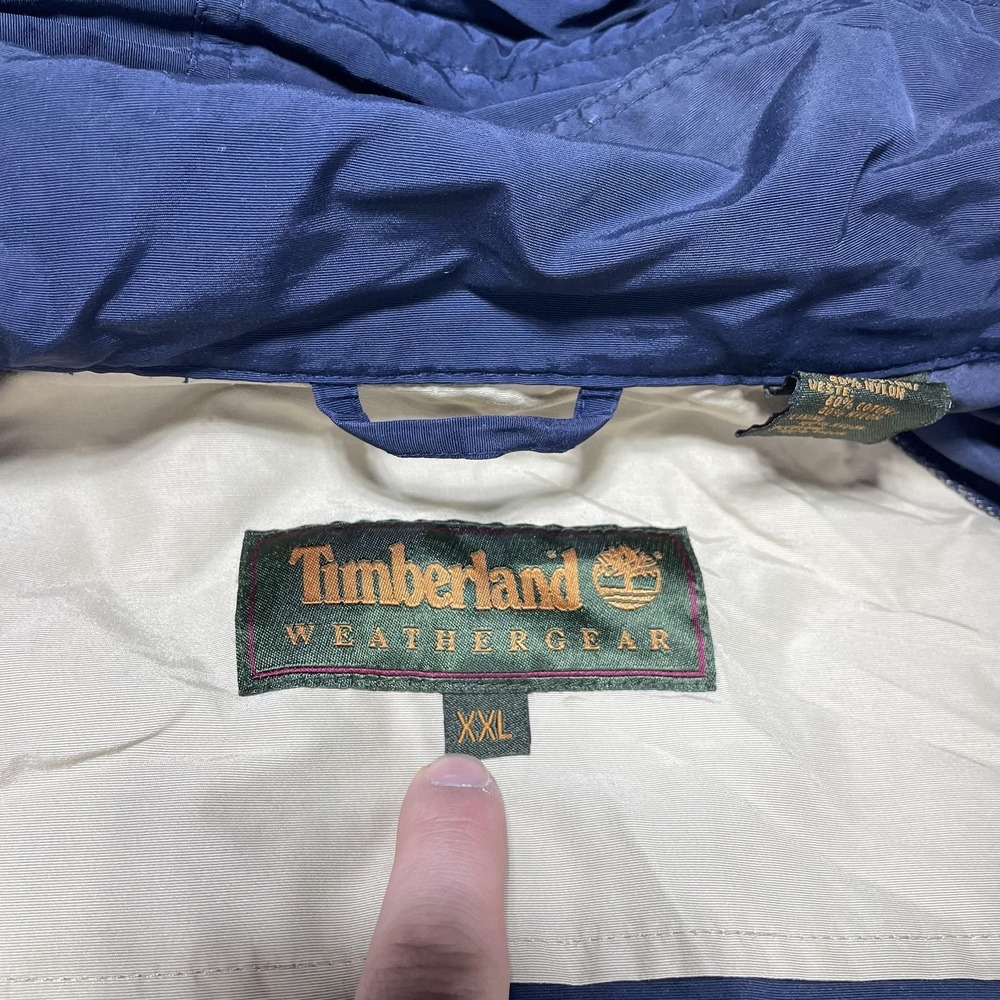 Vintage Timberland Jacket Mens 2XL Navy Hooded Weathergear Parka Coat 90s - Picture 7 of 14